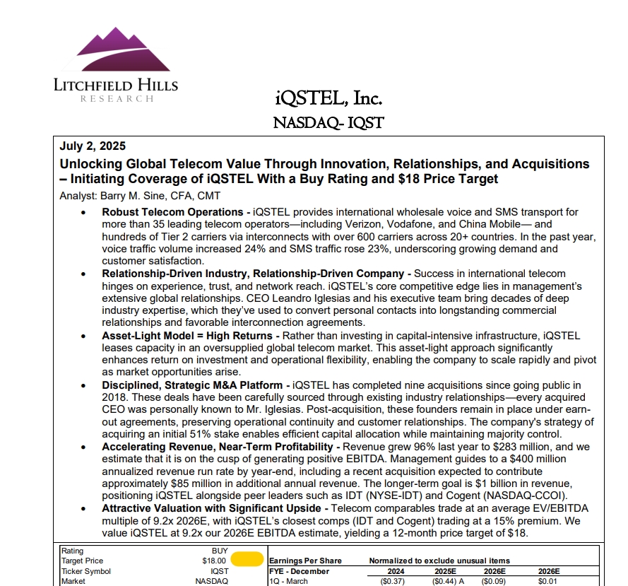 $430 Million 2026 Revenue Forecast, Reflecting 26% Organic Growth, Plus $500,000 Stock Dividend in 2025 for Shareholders of Global AI & Digital Communications Leader: IQSTEL, Inc. (Nasdaq: IQST) $430 Million 2026 Revenue Forecast, Reflecting 26% Organic Growth, Plus $500,000 Stock Dividend in 2025 for Shareholders of Global AI & Digital Communications Leader: IQSTEL, Inc. (Nasdaq: IQST)