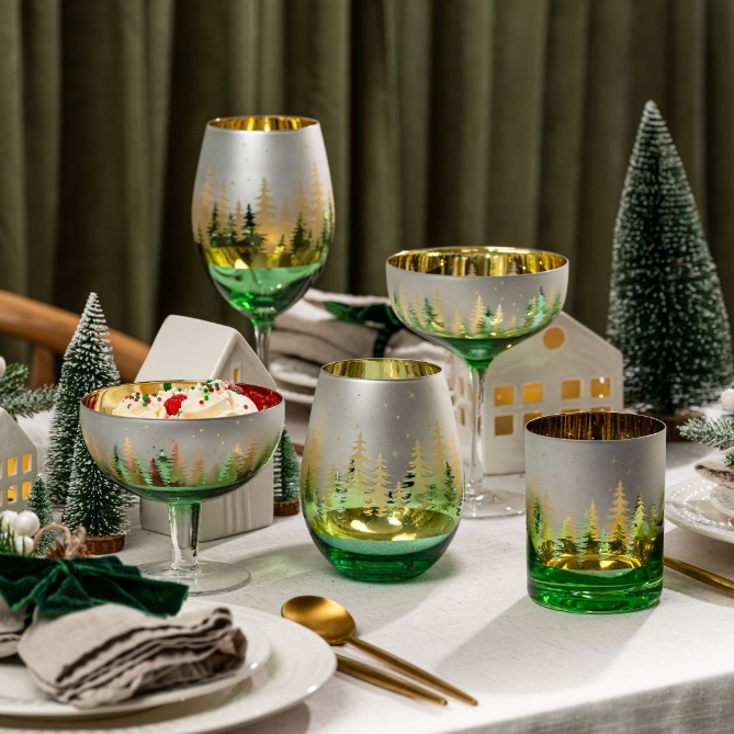 Green Pine Tree Glassware