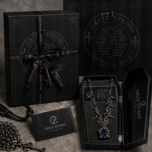 Dark luxury packaging and gothic accessories from Grizz Studio.